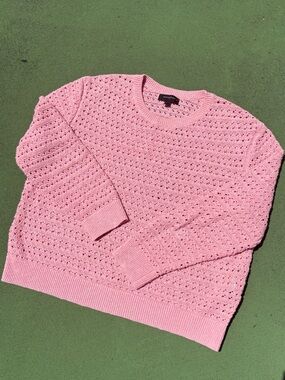 Banana Republic Factory Open Stitch Pullover Sweater light pink crewneck